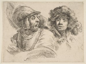 جندي خائف ورجل في قبعة من الفرو ، كاليفورنيا. 1652. بواسطة ستيفانو ديلا بيلا