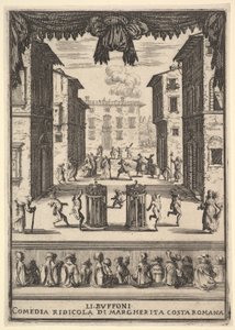 واجهة للكوميديا The Buffoons Li Buffoni ، مجموعة على المسرح تشبه بو ... ، 1639-41. بواسطة ستيفانو ديلا بيلا