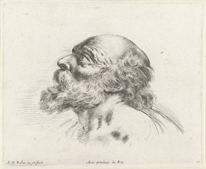 رأس رجل عجوز أصلع ذو لحية ، في صورة جانبية إلى اليسار (ربما القديس بطرس) مبادئ الرسم (عنوان السلسلة) I Principii del disegno (عنوان المسلسل)