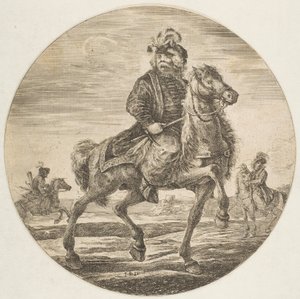 الفارس المجري يركب نحو اليمين ، الفرسان الآخرون في الخلفية ، دائري ... ، كاليفورنيا. 1651. بواسطة ستيفانو ديلا بيلا