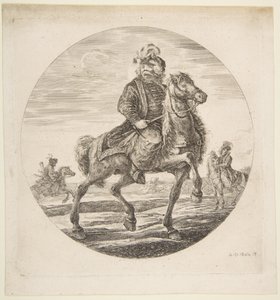 الفارس المجري يركب نحو اليمين ، الفرسان الآخرون في الخلفية ، دائري ... ، كاليفورنيا. 1651. بواسطة ستيفانو ديلا بيلا