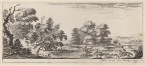 منظر طبيعي مع Deer Hunt ، في عام 1647 أو قبله. بواسطة ستيفانو ديلا بيلا