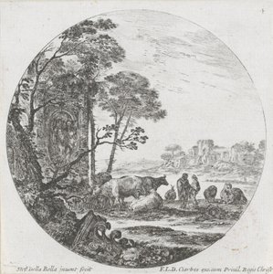 منظر طبيعي مع القطيع وعاصمة كورنثية مناظر طبيعية وأطلال في روما (عنوان السلسلة) Paysages et ruines de Rome (عنوان السلسلة) بواسطة ستيفانو ديلا بيلا