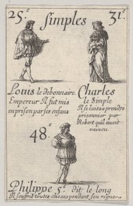 Louis le debonnaire ... Charles le Simple ، من Game of the Kings of France Jeu des Rois ...، 1644. بواسطة ستيفانو ديلا بيلا