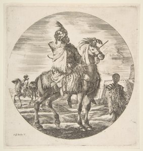 فارس مغربي في الملف الشخصي يواجه اليمين ، عبد أسود يمسك فروًا على اليمين ، آخر ... 1651. بواسطة ستيفانو ديلا بيلا