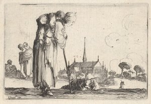 اللوحة 10: استدارت امرأة فلاحية نحو اليمين مع طفل على ظهرها ، ولد صبي ... ، كاليفورنيا. 1642. بواسطة ستيفانو ديلا بيلا