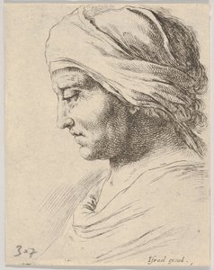 اللوحة 16: صورة لرجل عجوز ملفوف بقطعة قماش مربوطة حول رأسه ، من The B ...، ca. 1649. بواسطة ستيفانو ديلا بيلا