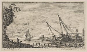 اللوحة 1: ميناء بحري به سفن ، من 'Seascapes' Paysages maritimes ، كاليفورنيا. 1644. بواسطة ستيفانو ديلا بيلا