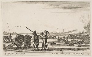اللوحة 3: ضابط يعطي الأوامر إلى جندي في المقدمة ، مدفع في اليسار ، و ... ، كاليفورنيا. 1641. بواسطة ستيفانو ديلا بيلا
