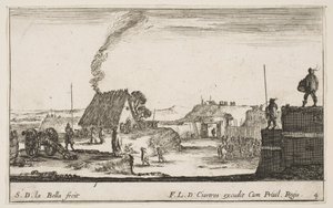اللوحة 4: معسكر عسكري مع جندي يقف على حاجز على الضربات اليمنى ... ، كاليفورنيا. 1641. بواسطة ستيفانو ديلا بيلا