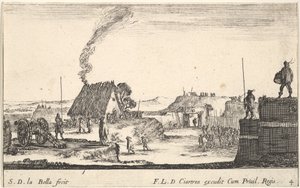 اللوحة 4: معسكر عسكري مع جندي يقف على حاجز على الضربات اليمنى ... ، كاليفورنيا. 1641. بواسطة ستيفانو ديلا بيلا