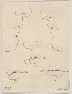 اللوحة 4: ملفان شخصيان وثلاثة أفواه ، من كتاب التعلم لرسم Livre po ...، ca. 1649. بواسطة ستيفانو ديلا بيلا