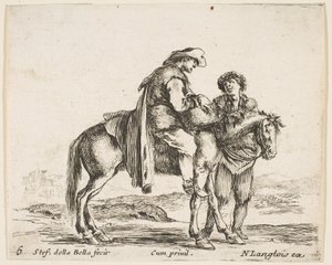 اللوحة 6: فلاح على صهوة جواد ملفوف في الجهة اليمنى ، يمسك سلة و ... 1644-47. بواسطة ستيفانو ديلا بيلا