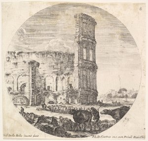 اللوحة 8: الكولوسيوم ، يتم توجيه قطعتين نحو المدرج في المدرج ... ، كاليفورنيا. 1643-48. بواسطة ستيفانو ديلا بيلا