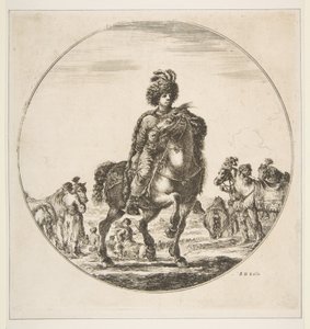 الفارس البولندي يواجه اليمين ، تكوين دائري ، من Figures on Horseback Cav ...، ca. 1651. بواسطة ستيفانو ديلا بيلا