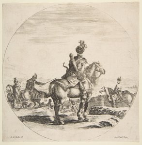 الفارس البولندي مع القوس والسهم ، ينظر من الخلف مع مواجهة حصانه الأيمن ، ... ، كاليفورنيا. 1651. بواسطة ستيفانو ديلا بيلا