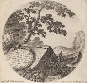 صفحة العنوان للمناظر الطبيعية وأطلال روما ، 1646. بواسطة ستيفانو ديلا بيلا