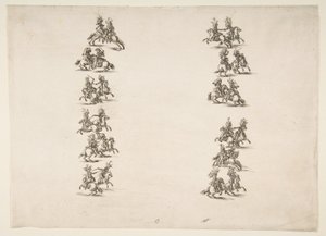 أربعة وعشرون من الفرسان يتقاتلون في عمودين ، 1652. بواسطة ستيفانو ديلا بيلا