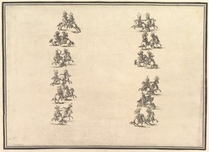أربعة وعشرون راكباً يتنافسون ويشكلون عمودين ، من La Gara delle Stagioni ، 1652. بواسطة ستيفانو ديلا بيلا