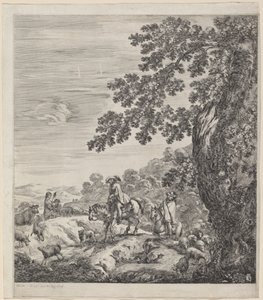 راكبان يمران بالقرب من قطيع من الحيوانات ، 1656. بواسطة ستيفانو ديلا بيلا