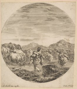 امرأتان تعبران تيارًا ، كاليفورنيا. 1646. بواسطة ستيفانو ديلا بيلا