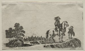شخصيات مختلفة ومناظر طبيعية: فارس خاسر يستفسر عن الطريق ، 1649. بواسطة ستيفانو ديلا بيلا