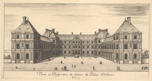 منظر ومنظور الجزء الداخلي لقصر دورليانز ، من مناظر مختلفة للرماء ، 1649-51. بواسطة ستيفانو ديلا بيلا