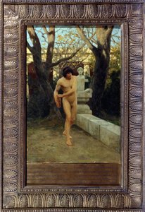 The Discobolus ، أواخر القرن التاسع عشر (زيت على لوح)