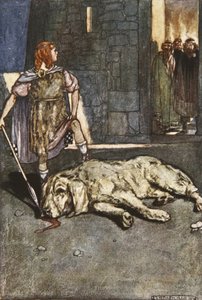 Cuchalain يذبح كلب Culain ، رسم توضيحي من "Cuchulain ، The Hound of Ulster" ، بقلم إليانور هال (1860-1935) بواسطة ستيفن ريد