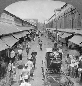 أحد شوارع السوق المحلية الرئيسية ، رانجون ، بورما ، 1908 بواسطة شركة السفر ستيريو