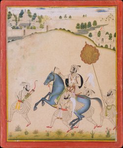 ماهارانا عمار سينغ الثاني يركب حصان جودبور ، كاليفورنيا. 1700-1710. بواسطة سيد Stipple