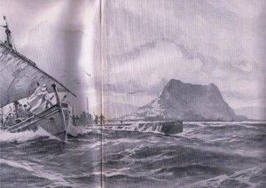 غواصة ألمانية تسافر عبر مضيق جبلتر في طريقها إلى Dardenelles ، من حانة التاريخ المصور للحرب العالمية 1914-1915. بواسطة Union Berlagsefellfchaft