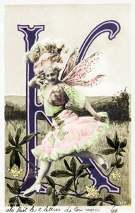 K: جولييت ميلي ، مغنية وراقصة ملهى من La Belle Epoque - مؤلفة أغنية "Frou Frou" عام 1897 - الأبجدية في البطاقة البريدية