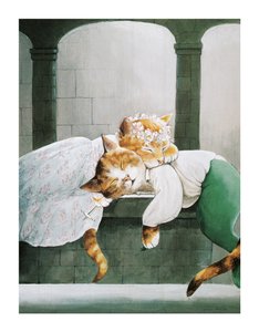رسم توضيحي من كتاب قطط شكسبير: كتاب الملصقات (نشر عام 2016) بواسطة سوزان هربرت