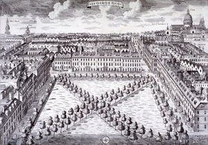 منظر من منظور عين الطائر لميدان تشارترهاوس ، فينسبري ، لندن ، c1750