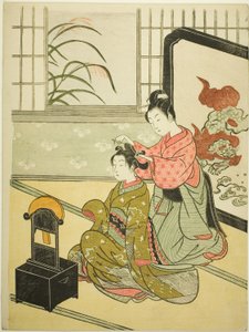 قمر الخريف في المرآة (Kyodai no shugetsu) ، من سلسلة "Eight Views of the Parlor (Zashiki hakkei)" بواسطة سوزوكي هارونوبو