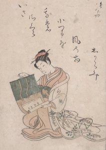 لفيفة Beauty Unrolling ، حوالي عام 1770 (نقش خشبي ملون على ورق ياباني) بواسطة سوزوكي هارونوبو