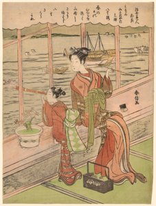 أزهار الكرز المزدوجة: Motoura of the Minami Yamasakiya (Minami Yamasakiya uchi Motoura ، Yaezakura) ، من سلسلة "محاسن العالم العائم مقارنة بالزهور (Ukiyo bijin hana ni yosu)" بواسطة سوزوكي هارونوبو