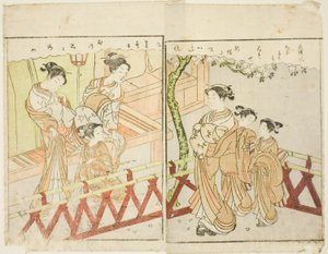 توضيح من صفحتين من المجلد. 2 من "كتاب صور الربيع البروكار (Ehon haru no nishiki)" بواسطة سوزوكي هارونوبو