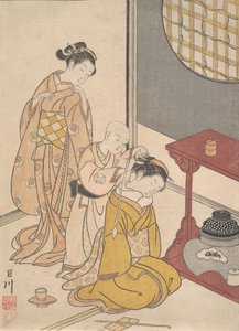 المطر الليلي على الرف المزدوج ، من سلسلة ثمانية Parlor Views Zashiki hakk ...، ca. 1766. بواسطة سوزوكي هارونوبو