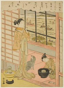 عودة الأشرعة في Shinagawa (Shinagawa no kihan) ، من سلسلة "ثمانية مناظر عصرية لإيدو (Furyu Edo hakkei)" بواسطة سوزوكي هارونوبو