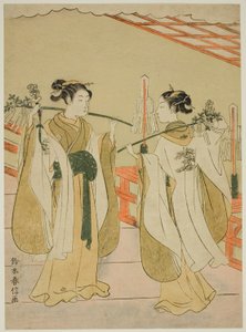 ضريح Maidens Onami و Ohatsu يرقصان في ضريح Yushima Tenjin بواسطة سوزوكي هارونوبو