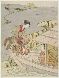 امرأة تستقل قاربًا ، ج. 1767 بواسطة سوزوكي هارونوبو