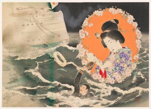 رسم توضيحي للواجهة (kuchi-e) للمجلد 1 من رواية Asahizakura بواسطة Murai Gensai بواسطة سوزوكي كاسون