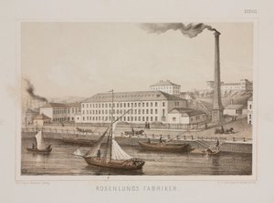 "Rosenlunds Fabriker" (مصنع Rosenlunds) ، Rosenlunds ، ستوكهولم ، السويد ، حوالي 1840 (لون ليثو) بواسطة المدرسة السويدية