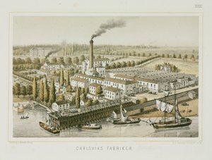 مصنع المنسوجات ، Carlsviks ، ستوكهولم ، السويد ، حوالي 1840 (لون ليثو) بواسطة المدرسة السويدية