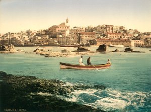 ميناء يافا مع المدينة في الخلفية ، 1880-1900 (photochrom)
