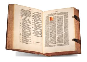 De civitate Dei ، مع تعليق من قبل توماس واليس (توفي قبل 1349) ونيكولاس تريفيت (1258؟ -1328) ، بقلم أوغسطين من هيبو ، طُبع عام 1489 (ورق) بواسطة المدرسة السويسرية