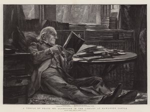 معبد السلام ، السيد جلادستون في المكتبة في قلعة هاواردين بواسطة Sydney Prior Hall