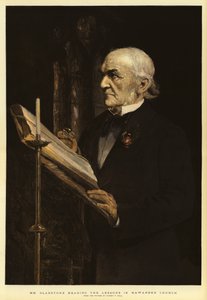 السيد جلادستون يقرأ الدروس في كنيسة هاواردن بواسطة Sydney Prior Hall